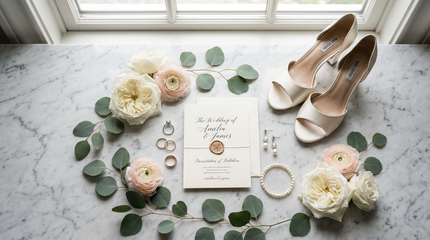 Details like rings, invitations, and shoes make beautiful B-roll content