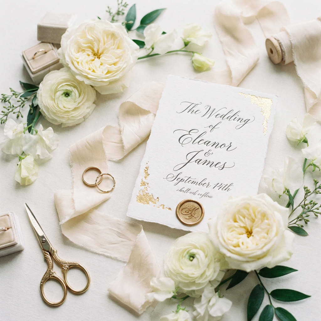 Wedding details flat lay